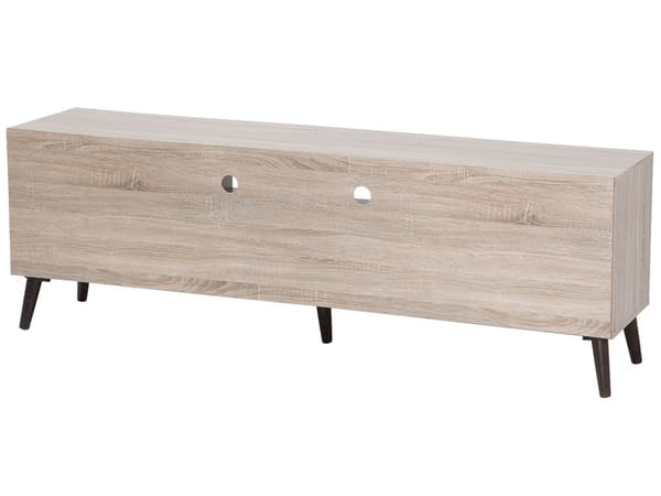 TV-taso vaalea puu/harmaa 180 x 60 x 40 cm lastulevy puu 4 hyllyä 2 kaappia kaapeliaukot