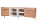 Pikkukuva 5 / 11: TV-taso vaalea puu/valkoinen 180 x 60 x 40 cm lastulevy puu 4 hyllyä 2 kaappia kaapeliaukot