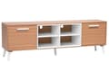 Pikkukuva 1 / 11: TV-taso vaalea puu/valkoinen 180 x 60 x 40 cm lastulevy puu 4 hyllyä 2 kaappia kaapeliaukot