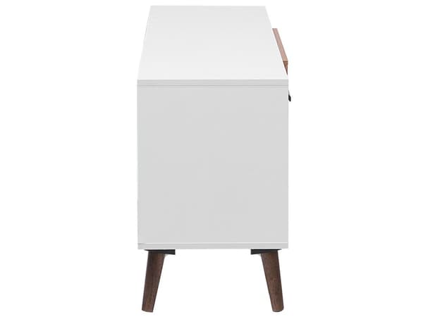 TV Bord Hvid Spånplade og Brun Gummitræ 180 x 40 x 60 cm Smal Lille Fjernsynsbord Opbevaring Koniske Ben Tvbænk Retro Skandinavisk Dekor