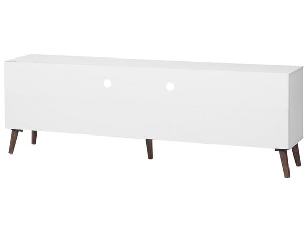 TV Bord Hvid Spånplade og Brun Gummitræ 180 x 40 x 60 cm Smal Lille Fjernsynsbord Opbevaring Koniske Ben Tvbænk Retro Skandinavisk Dekor