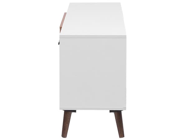 TV Bord Hvid Spånplade og Brun Gummitræ 180 x 40 x 60 cm Smal Lille Fjernsynsbord Opbevaring Koniske Ben Tvbænk Retro Skandinavisk Dekor