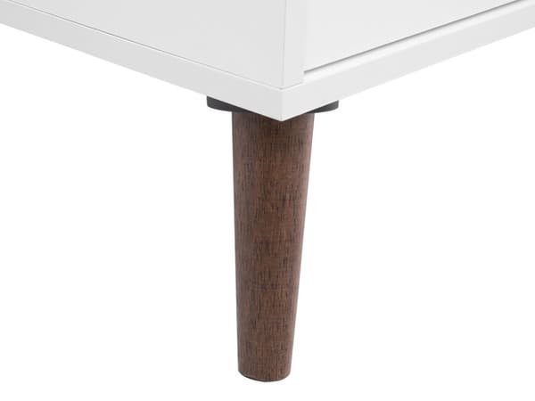 TV Bord Hvid Spånplade og Brun Gummitræ 180 x 40 x 60 cm Smal Lille Fjernsynsbord Opbevaring Koniske Ben Tvbænk Retro Skandinavisk Dekor