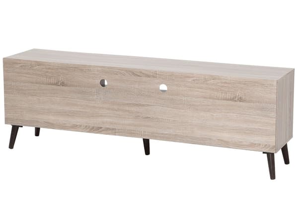 TV Bord Lys Grå Spånplade og Mørkt Gummitræ 180 x 40 x 60 cm Smal Lille Fjernsynsbord Opbevaring Koniske Ben Tvbænk Retro Skandinavisk Dekor