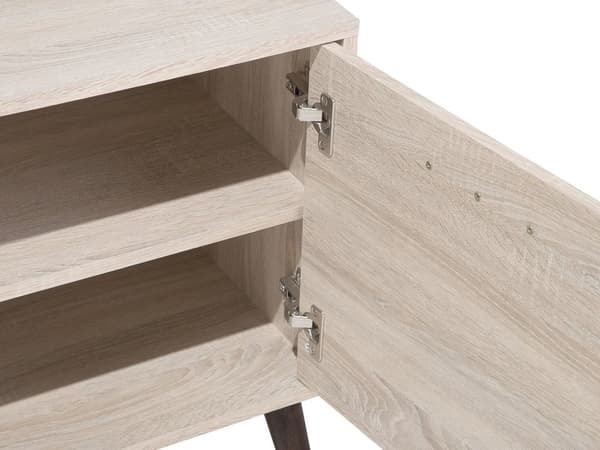 TV Bord Lys Grå Spånplade og Mørkt Gummitræ 180 x 40 x 60 cm Smal Lille Fjernsynsbord Opbevaring Koniske Ben Tvbænk Retro Skandinavisk Dekor