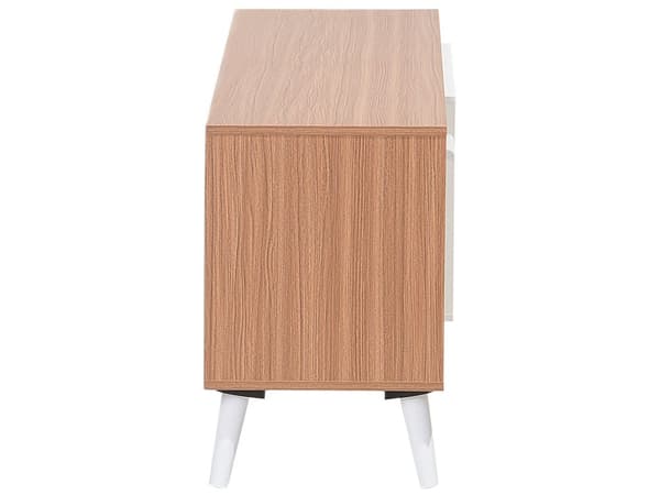 TV Bord Brun Spånplade og Hvid Gummitræ 180 x 40 x 60 cm Smal Lille Fjernsynsbord Opbevaring Koniske Ben Tvbænk Retro Skandinavisk Dekor