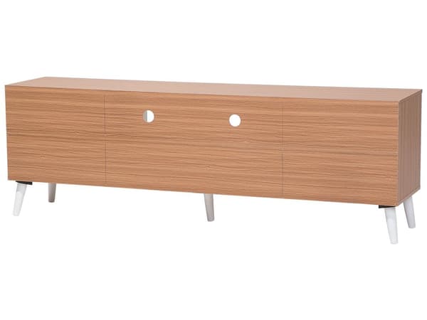 TV Bord Brun Spånplade og Hvid Gummitræ 180 x 40 x 60 cm Smal Lille Fjernsynsbord Opbevaring Koniske Ben Tvbænk Retro Skandinavisk Dekor