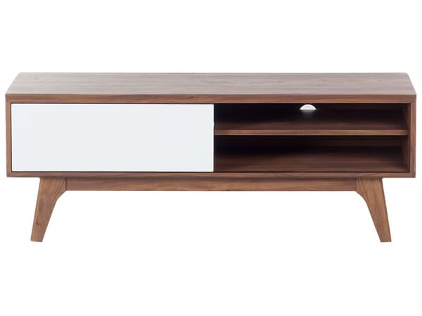 TV bord Mørkt Træ og Hvid MDF 44 x 117 cm Lav Fjernsynsbord op til 50ʺ Opbevaring Hylder med Skydedør Udtrækkelige Kabelgennemføring