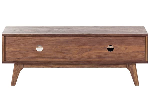 TV bord Mørkt Træ og Hvid MDF 44 x 117 cm Lav Fjernsynsbord op til 50ʺ Opbevaring Hylder med Skydedør Udtrækkelige Kabelgennemføring