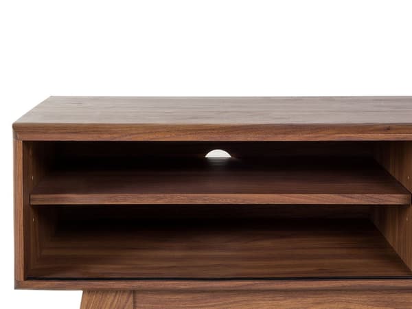 TV bord Mørkt Træ og Hvid MDF 44 x 117 cm Lav Fjernsynsbord op til 50ʺ Opbevaring Hylder med Skydedør Udtrækkelige Kabelgennemføring