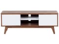 Miniatyrbillede 4 af 11: TV Bord Hvid Mørkt Træ 53 x 142 cm Moderne Fjernsynsbord TV Skænk med Opbevaring Døre Hylder Kabelgennemførelse Stue Møbel Indretning