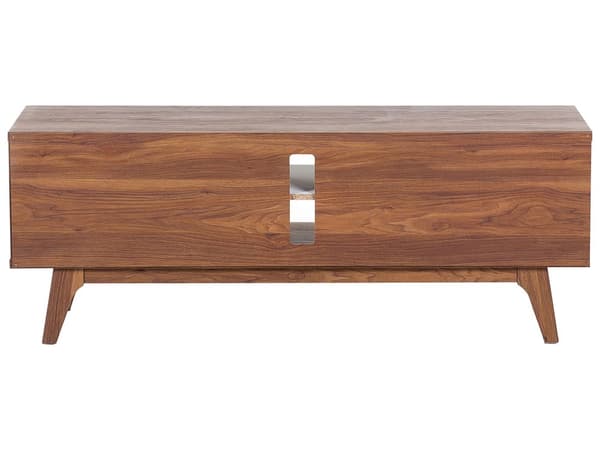 TV Bord Hvid Mørkt Træ 53 x 142 cm Moderne Fjernsynsbord TV Skænk med Opbevaring Døre Hylder Kabelgennemførelse Stue Møbel Indretning