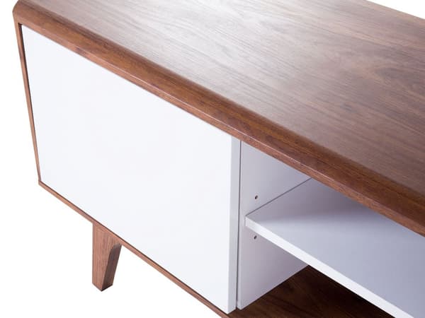 TV Bord Hvid Mørkt Træ 53 x 142 cm Moderne Fjernsynsbord TV Skænk med Opbevaring Døre Hylder Kabelgennemførelse Stue Møbel Indretning
