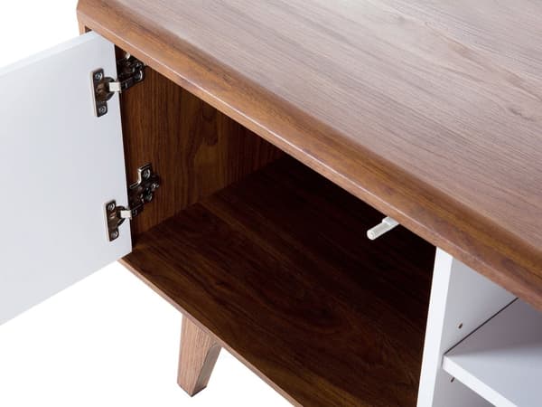 TV Bord Hvid Mørkt Træ 53 x 142 cm Moderne Fjernsynsbord TV Skænk med Opbevaring Døre Hylder Kabelgennemførelse Stue Møbel Indretning