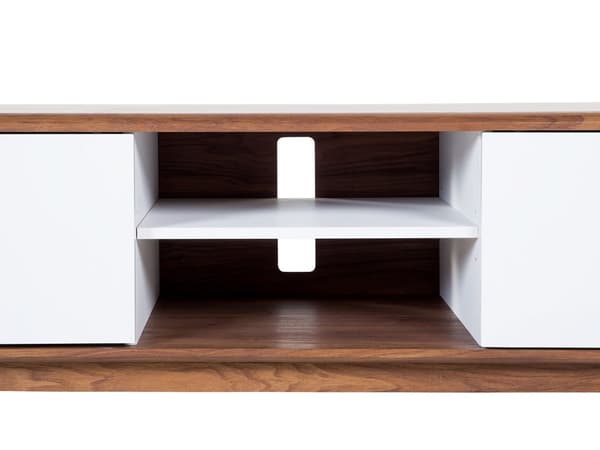 TV Bord Hvid Mørkt Træ 53 x 142 cm Moderne Fjernsynsbord TV Skænk med Opbevaring Døre Hylder Kabelgennemførelse Stue Møbel Indretning