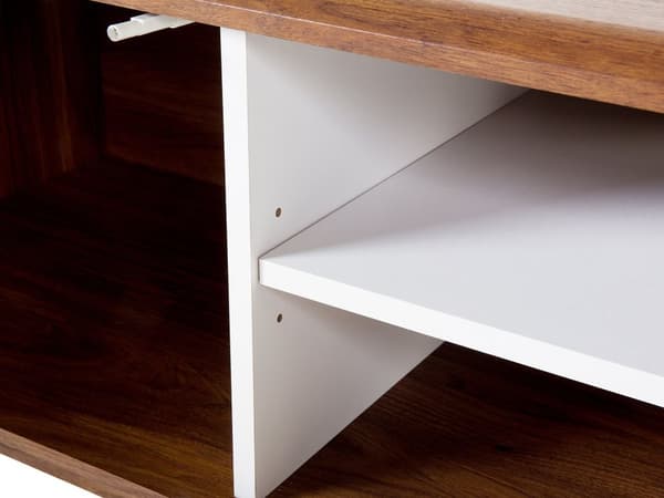 TV Bord Hvid Mørkt Træ 53 x 142 cm Moderne Fjernsynsbord TV Skænk med Opbevaring Døre Hylder Kabelgennemførelse Stue Møbel Indretning
