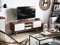 Miniatyrbillede 2 af 11: TV Bord Hvid Mørkt Træ 53 x 142 cm Moderne Fjernsynsbord TV Skænk med Opbevaring Døre Hylder Kabelgennemførelse Stue Møbel Indretning