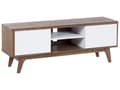 Miniatyrbillede 1 af 11: TV Bord Hvid Mørkt Træ 53 x 142 cm Moderne Fjernsynsbord TV Skænk med Opbevaring Døre Hylder Kabelgennemførelse Stue Møbel Indretning