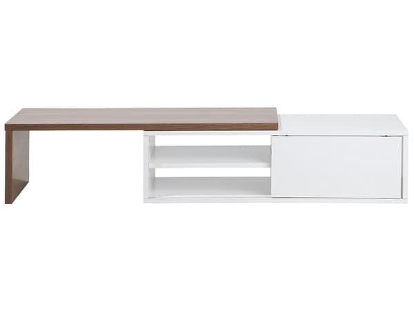 TV-taso valkoinen tumma puu 110-159 x 32 x 40 cm MDF-levy hyllyt liukuovi säädettävä