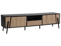 Pikkukuva 1 / 11: TV-taso vaalea puu musta 177 x 40 x 46 cm lastulevy metalli laatikolla hyllyillä moderni