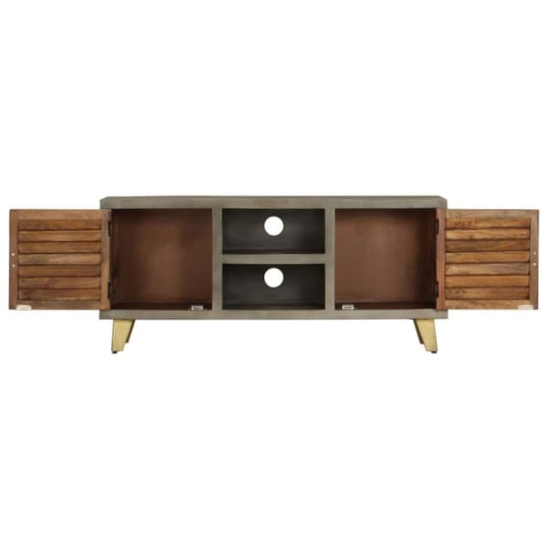 vidaXL tv-skab massivt mangotræ med messing 110 x 30 x 48 cm grå