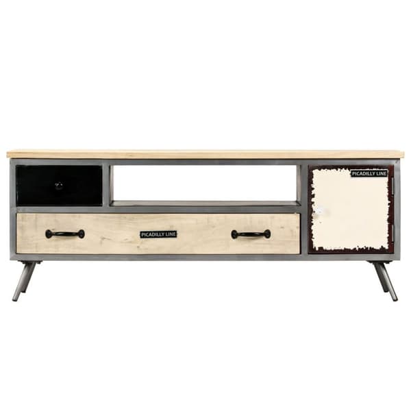 vidaXL TV-bänk massivt mangoträ och stål 120x30x45 cm