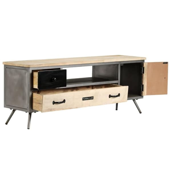 vidaXL TV-bänk massivt mangoträ och stål 120x30x45 cm