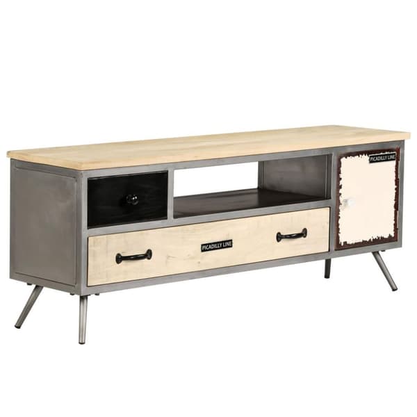 vidaXL TV-bänk massivt mangoträ och stål 120x30x45 cm