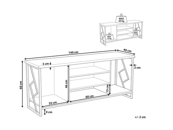TV Bord Mørkt Træ Sort Metal 140 cm Fjernsynsbord med 5 hylder Moderne Rustik Industriel Design til Stue Tilbehør Tvbænk Indretning