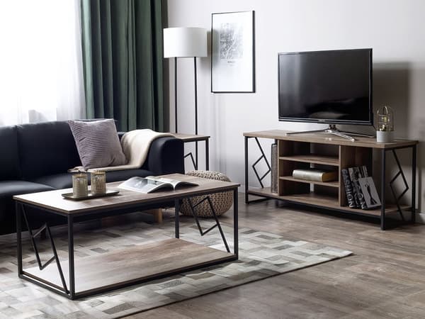 TV Bord Mørkt Træ Sort Metal 140 cm Fjernsynsbord med 5 hylder Moderne Rustik Industriel Design til Stue Tilbehør Tvbænk Indretning