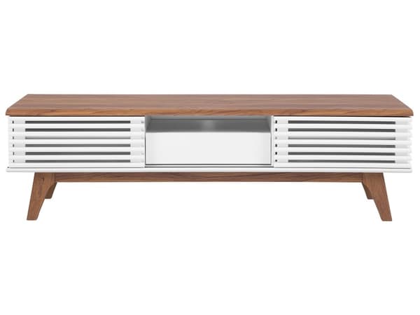 TV-taso valkoinen 149 x 44 x 35 cm lastulevy laminoitu hyllyt laatikko liukuovet