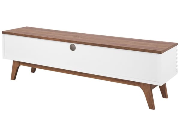 TV-taso valkoinen 149 x 44 x 35 cm lastulevy laminoitu hyllyt laatikko liukuovet