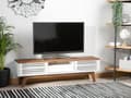 Pikkukuva 2 / 9: TV-taso valkoinen 149 x 44 x 35 cm lastulevy laminoitu hyllyt laatikko liukuovet