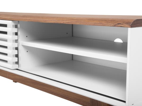 TV skab mørk hvidt træ 117 cm TV bord 4 hylder skydelåger retro stil