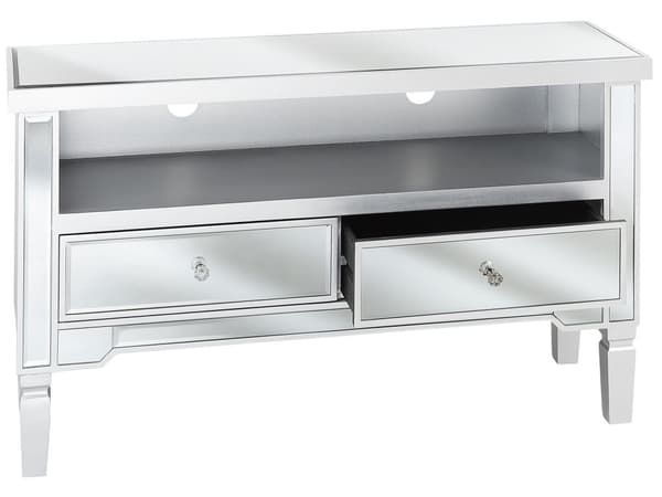 Speglat Sidobord Silver med 2 Lådor med Kristallknoppar