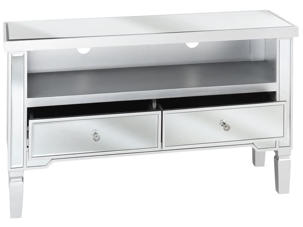 Speglat Sidobord Silver med 2 Lådor med Kristallknoppar