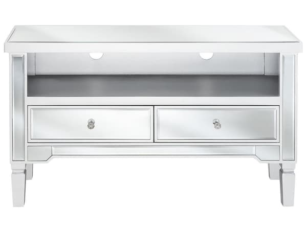 Speglat Sidobord Silver med 2 Lådor med Kristallknoppar