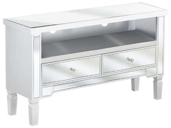 Speglat Sidobord Silver med 2 Lådor med Kristallknoppar