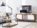 Pikkukuva 4 / 11: TV-taso vaalea puu valkoinen MDF-levy mänty 147 x 42 x 56 cm kaapeilla laatikoilla kaapeliläpivienti moderni