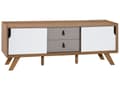 Pikkukuva 1 / 11: TV-taso vaalea puu valkoinen MDF-levy mänty 147 x 42 x 56 cm kaapeilla laatikoilla kaapeliläpivienti moderni