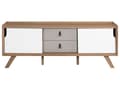 Miniatyrbild 5 av 11: Tv-bänk Ljus Träfanér 56 x 147 x 42 cm med 2 Vita Skjutdörrar och 2 Grå Lådor