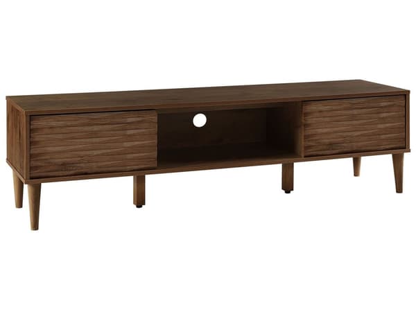 TV Bord Mørkt Træ Mahogni 160 x 40 x 46 cm Lav Smal Fjernsynsbord op til 75ʺ Tvbænk Stue Indretning Opbevaring Skabe Hylder Kabelgennemføring