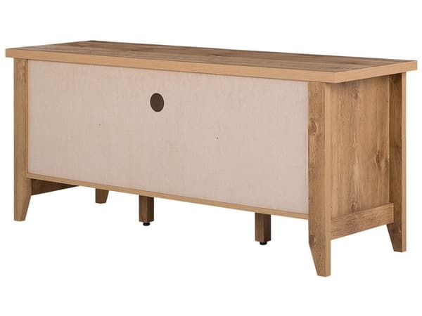 TV-taso vaalea puu MDF lastulevy 138 x 43 x 60 cm kaapeilla laatikolla hyllyllä kaapeliläpivienti rustiikkinen tyyli