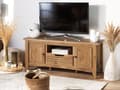 Pikkukuva 2 / 11: TV-taso vaalea puu MDF lastulevy 138 x 43 x 60 cm kaapeilla laatikolla hyllyllä kaapeliläpivienti rustiikkinen tyyli