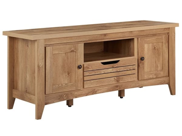 TV-taso vaalea puu MDF lastulevy 138 x 43 x 60 cm kaapeilla laatikolla hyllyllä kaapeliläpivienti rustiikkinen tyyli
