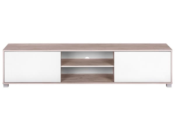 TV Bord Lyst Træ Hvid 180 x 41 x 41 cm Dekorativ Lav Smal Fjernsynsbord Dør Skab Hylder Opbevaring Op til 81ʺ TVbænk Minimalistisk Stil