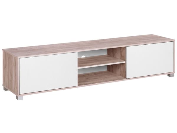 TV Bord Lyst Træ Hvid 180 x 41 x 41 cm Dekorativ Lav Smal Fjernsynsbord Dør Skab Hylder Opbevaring Op til 81ʺ TVbænk Minimalistisk Stil