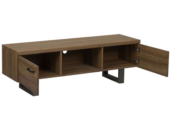 TV-Stander Mørkt Træ med Grå Metalbund Opbevaringshyldeskabe Industriel Kabelstyring Minimalistisk Medieenhed
