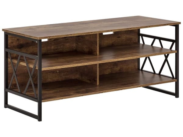 TV Stander Skab Mørkt Træ Metal 4 Hylder Opbevaringsenhed Dagligstue Moderne Stil
