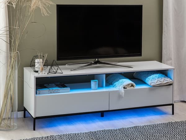 TV-Stander Hvid med LED til op til 70ʺ TV-Medieenhed med 2 Skuffer